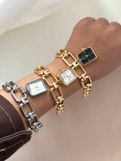 Chic Style Gold/Silver Rectangle Pendant Bracelet Watch
